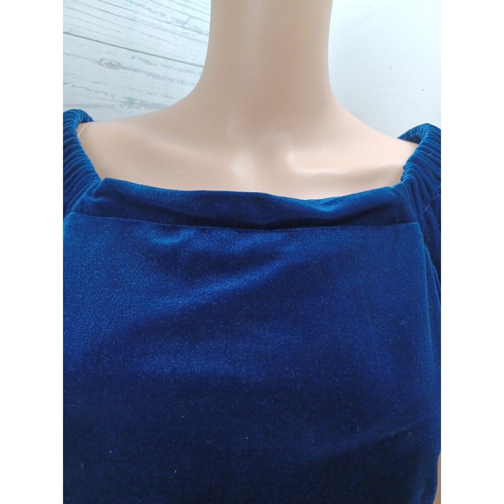 White House Black Market Blue Velvet Velour Short Sleeve Top XS - Picture 3 of 10